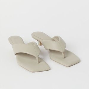 H&M Slip On Square Toe Kitten Heel Sandal Light Beige Size 8